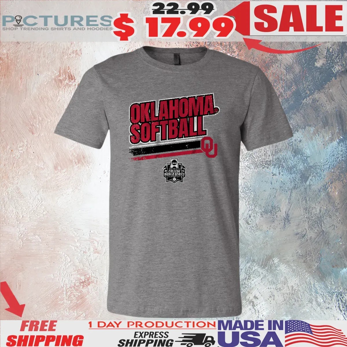 Oklahoma Softball 2025 Women's College World Series NCAA Stripe T Shirt