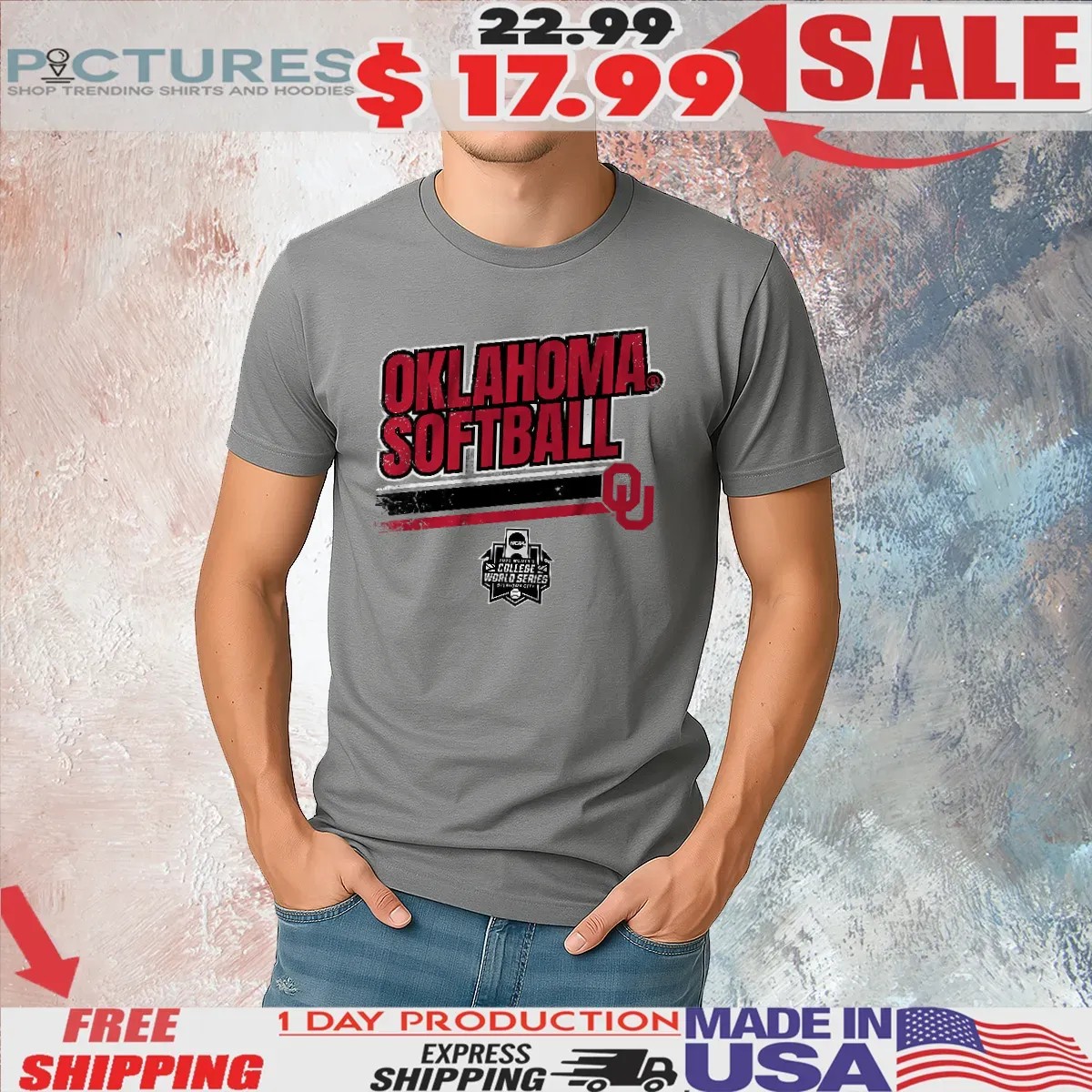 Oklahoma Softball 2025 Women's College World Series NCAA Stripe T Shirt