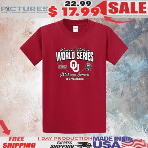 Oklahoma Sooners Crimson Women's College World Series Bound 2025 18 Appearances T Shirt