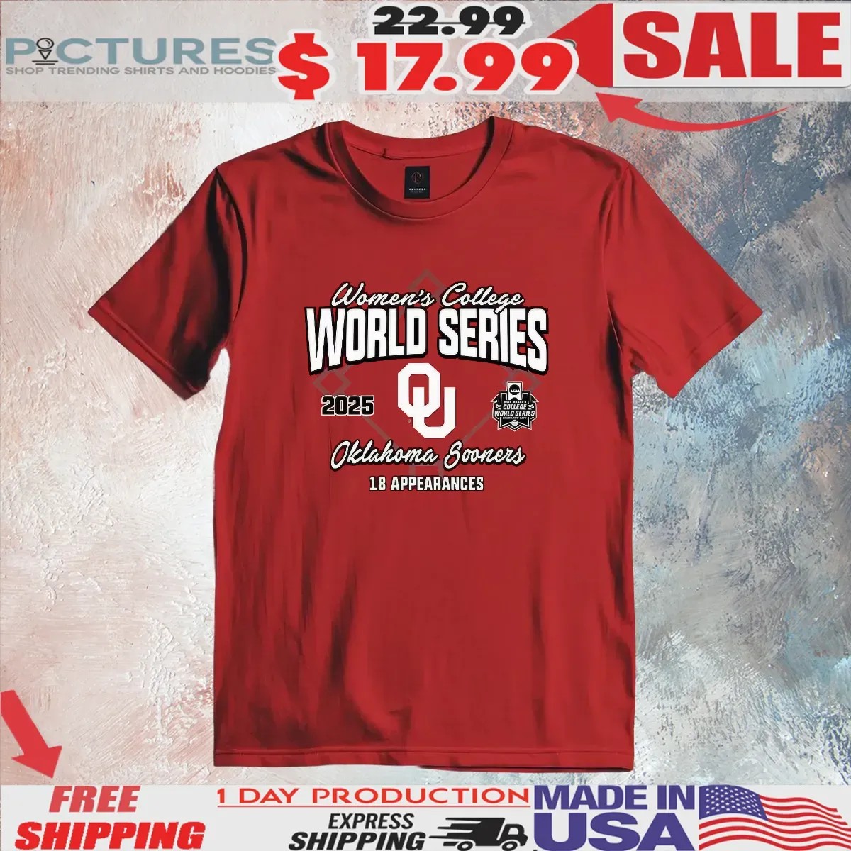 Oklahoma Sooners Crimson Women's College World Series Bound 2025 18 Appearances T Shirt