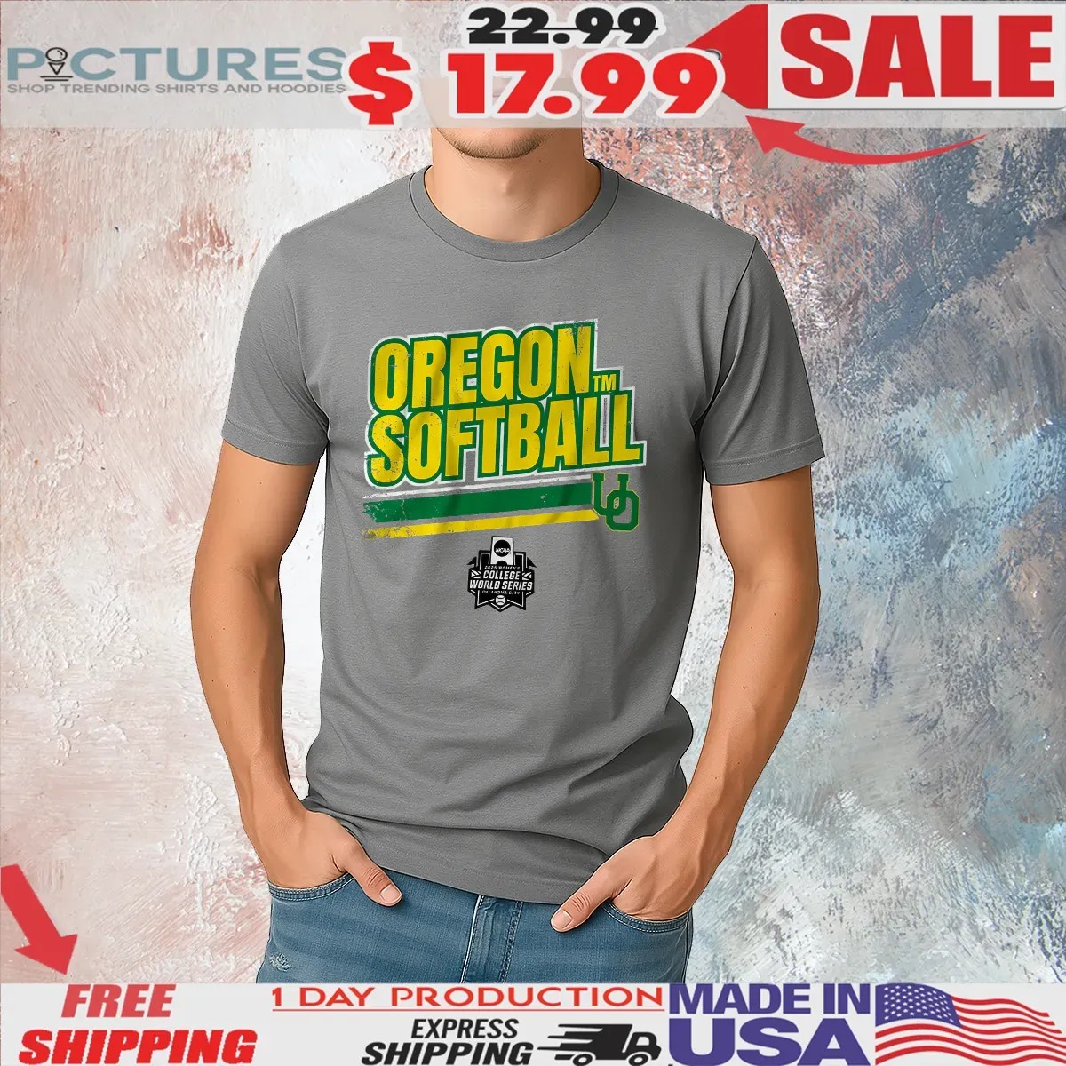 Oregon Softball NCAA 2025 Women's College World Series Stripe T Shirt