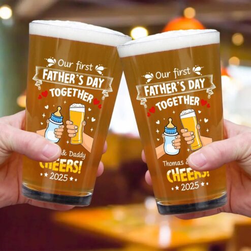 Our First Father's Day Custom Name Beer Glass