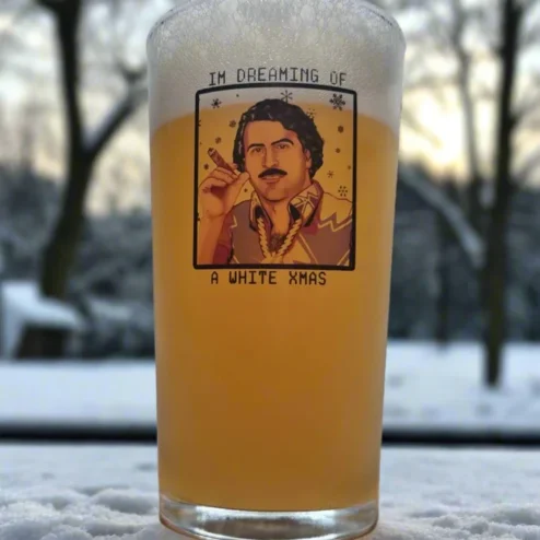 Pablo Escobar I'm Dreaming Of A White Xmas Beer Glass