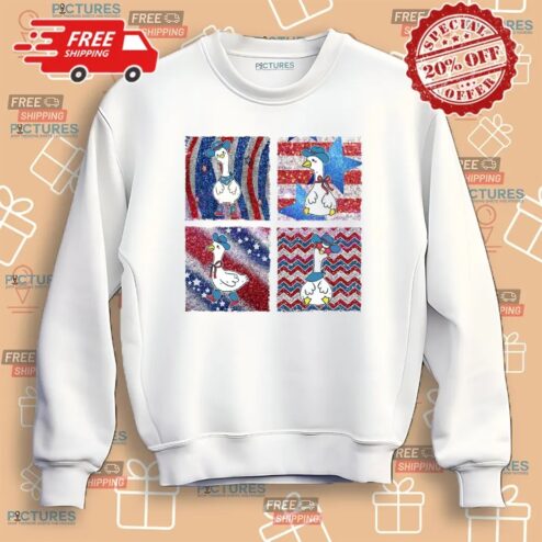 Patriotic Goose Funny 4th Of July Usa Glitter T Shirt