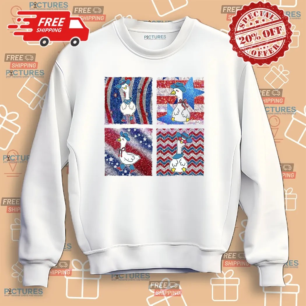 Patriotic Goose Funny 4th Of July Usa Glitter T Shirt