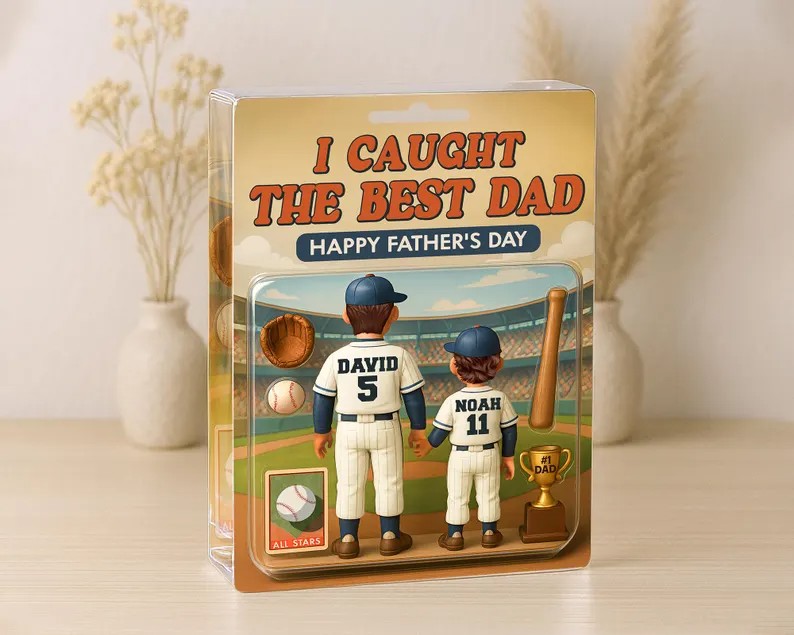 Personalized I Caught the Best Dad Father's Day Baseball Dad 3D Acrylic Plaque Block