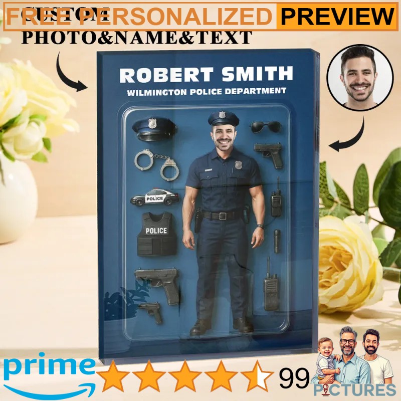 Police Officer Personalized 3D Effect Action Figure Customizable Head Packaging Acrylic Block Plaque