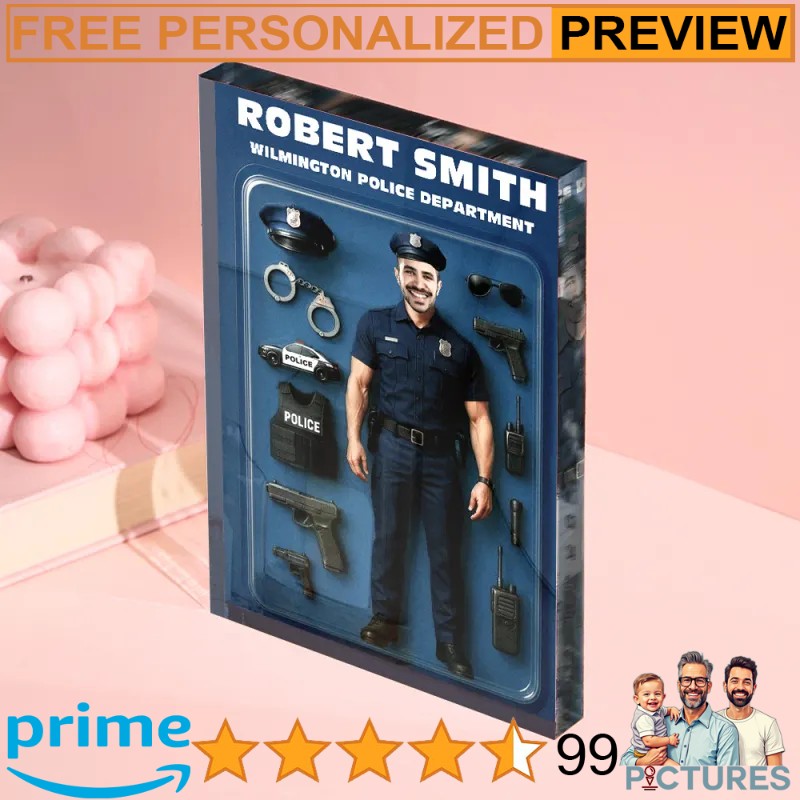 Police Officer Personalized 3D Effect Action Figure Customizable Head Packaging Acrylic Block Plaque
