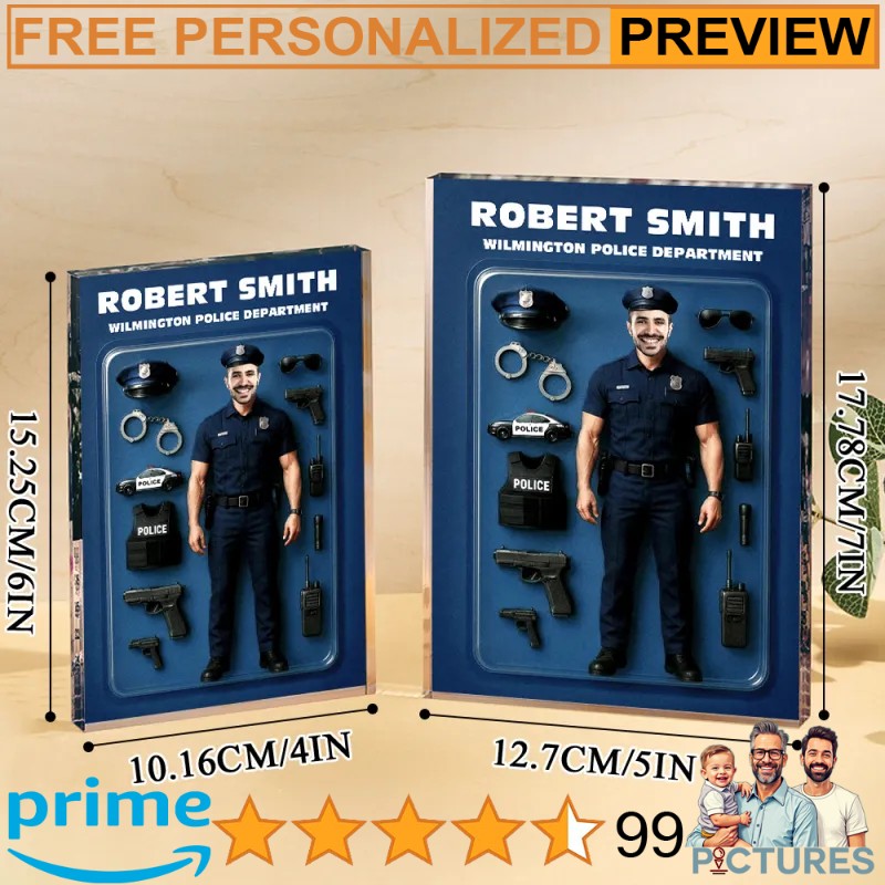 Police Officer Personalized 3D Effect Action Figure Customizable Head Packaging Acrylic Block Plaque