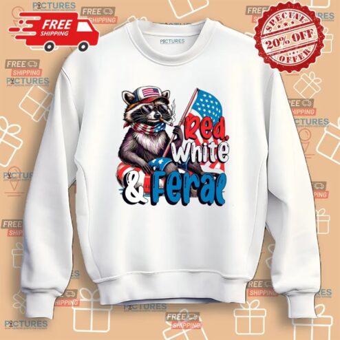 Raccoon Red White And Feral Usa Flag 4th Of July T Shirt