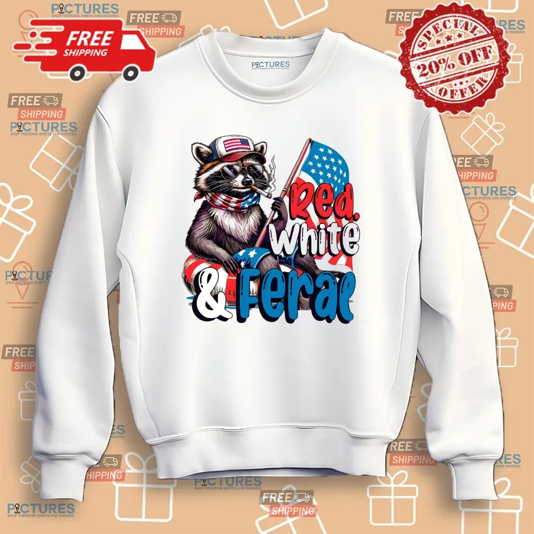 Raccoon Red White And Feral Usa Flag 4th Of July T Shirt