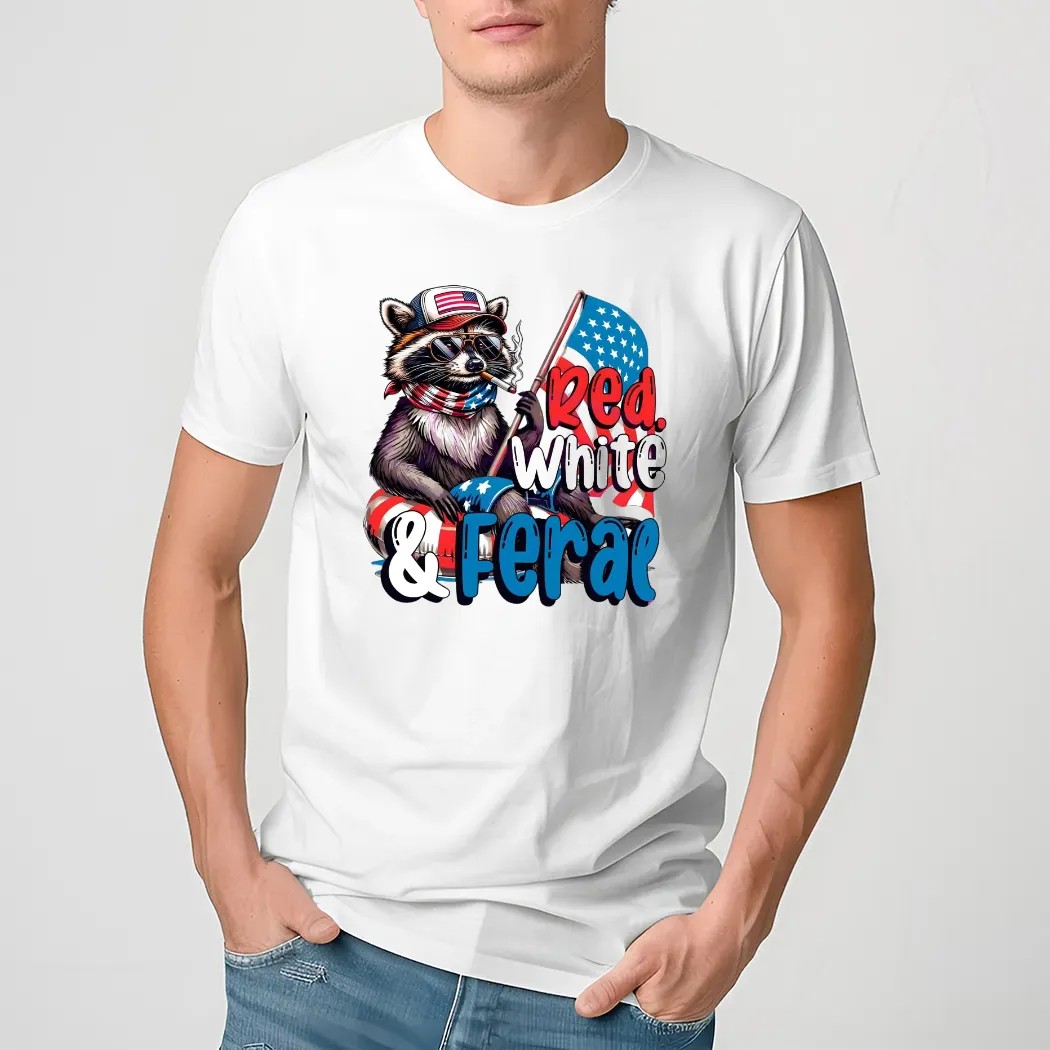 Raccoon Red White And Feral Usa Flag 4th Of July T Shirt