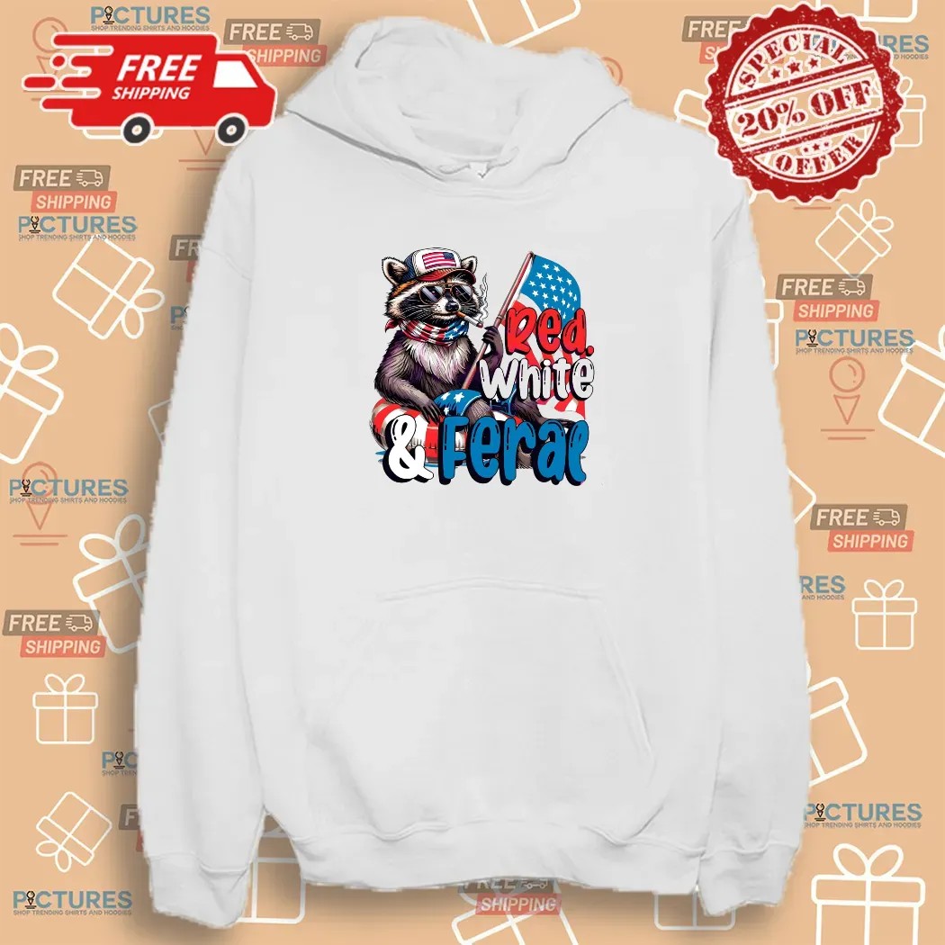 Raccoon Red White And Feral Usa Flag 4th Of July T Shirt