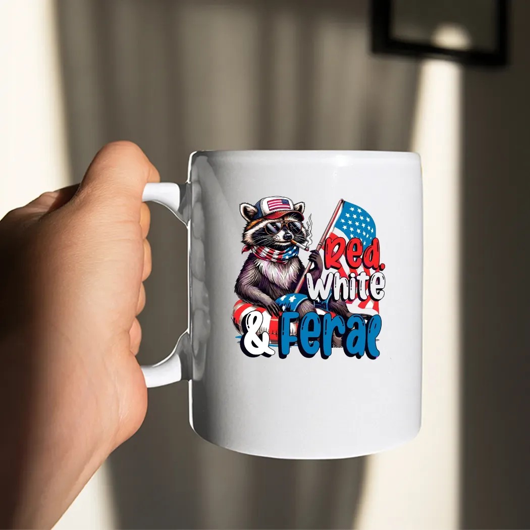 Raccoon Red White And Feral Usa Flag 4th Of July T Shirt