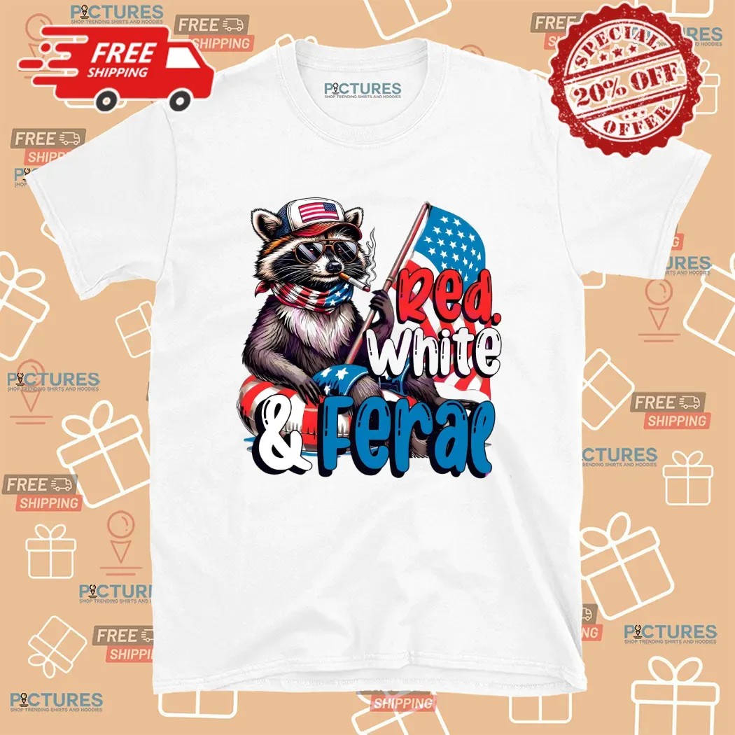 Raccoon Red White And Feral Usa Flag 4th Of July T Shirt