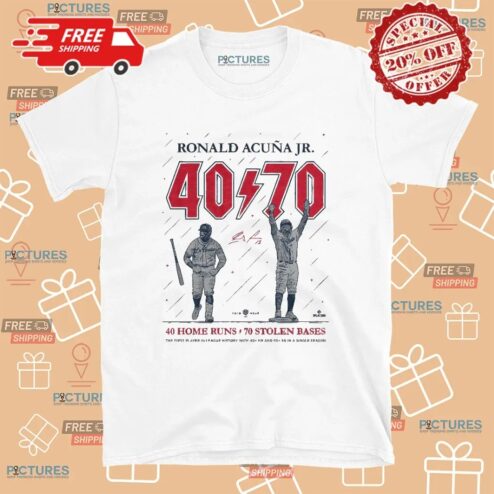 Ronald Acuña Jr 40 Home Runs 70 Stolen Bases AC DC Parody Logo T Shirt
