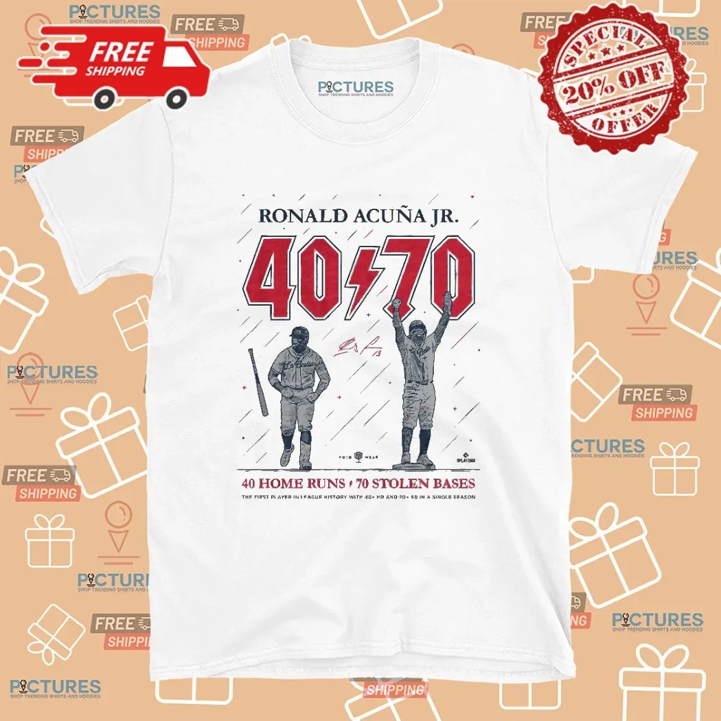 Ronald Acuña Jr 40 Home Runs 70 Stolen Bases AC DC Parody Logo T Shirt