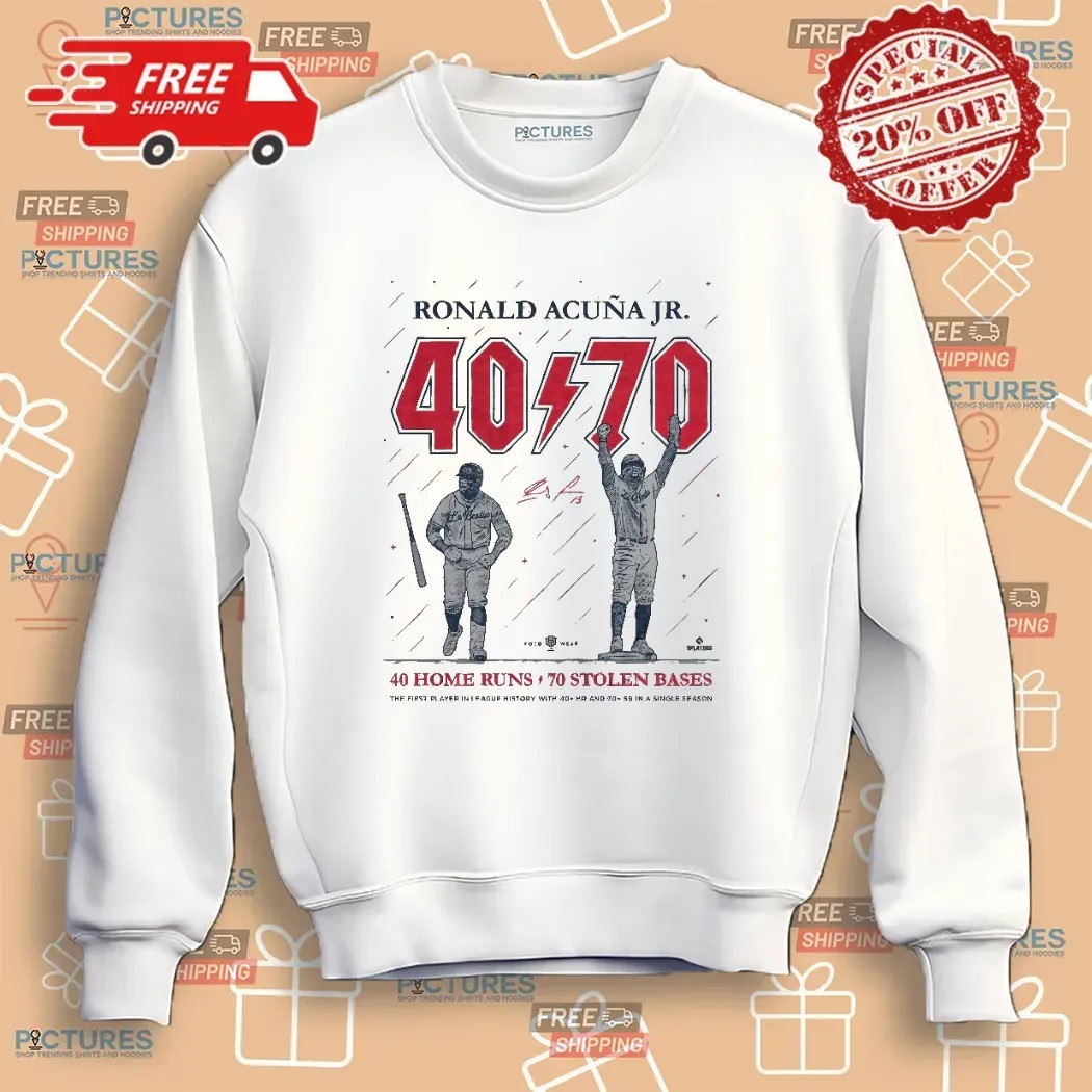 Ronald Acuña Jr 40 Home Runs 70 Stolen Bases AC DC Parody Logo T Shirt