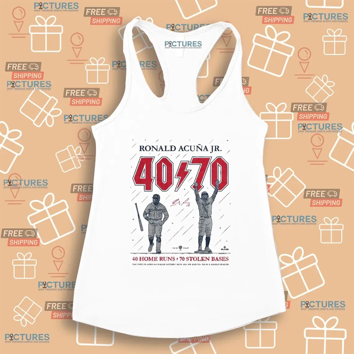Ronald Acuña Jr 40 Home Runs 70 Stolen Bases AC DC Parody Logo T Shirt