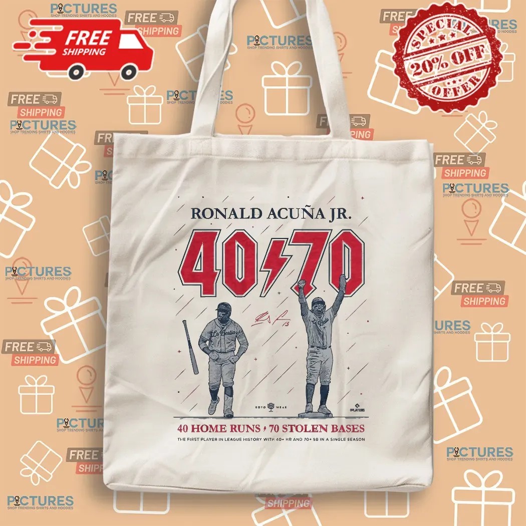 Ronald Acuña Jr 40 Home Runs 70 Stolen Bases AC DC Parody Logo T Shirt