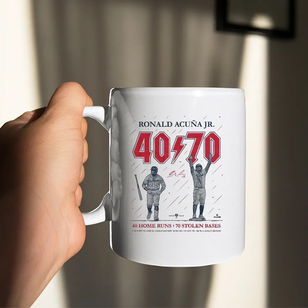 Ronald Acuña Jr 40 Home Runs 70 Stolen Bases AC DC Parody Logo T Shirt