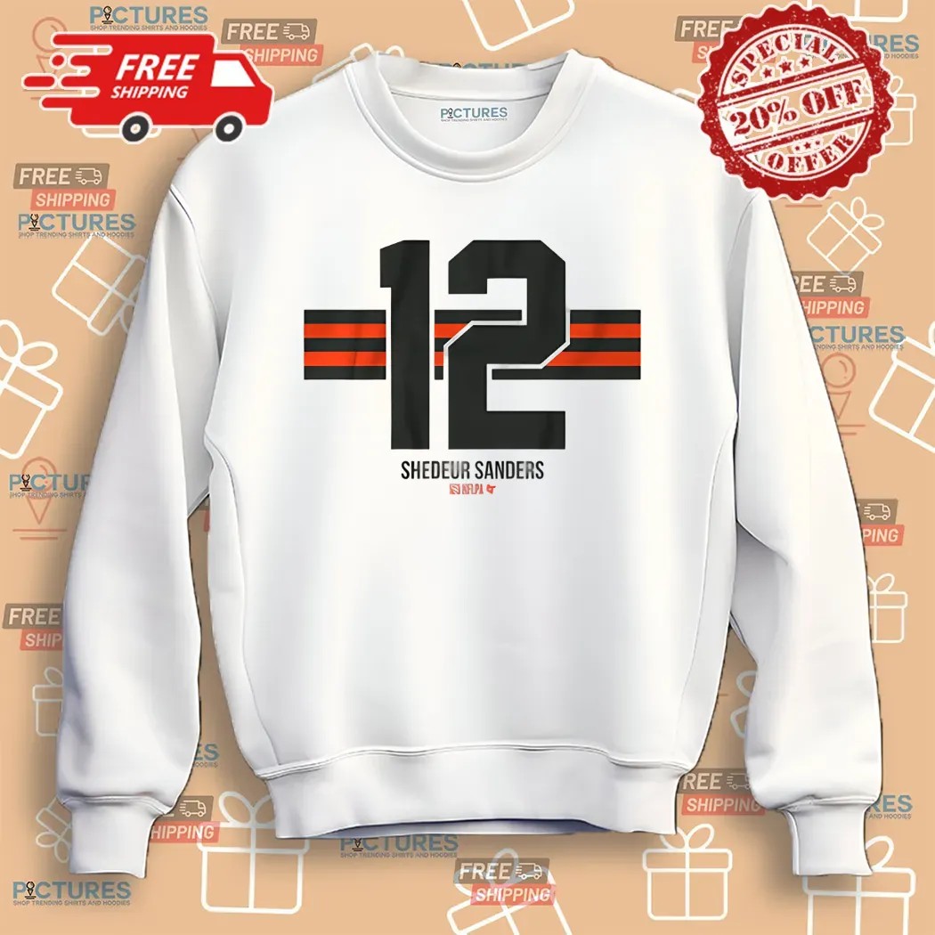 Shedeur Sanders No. 12 Cleveland Browns Name Number Stripe Shirt
