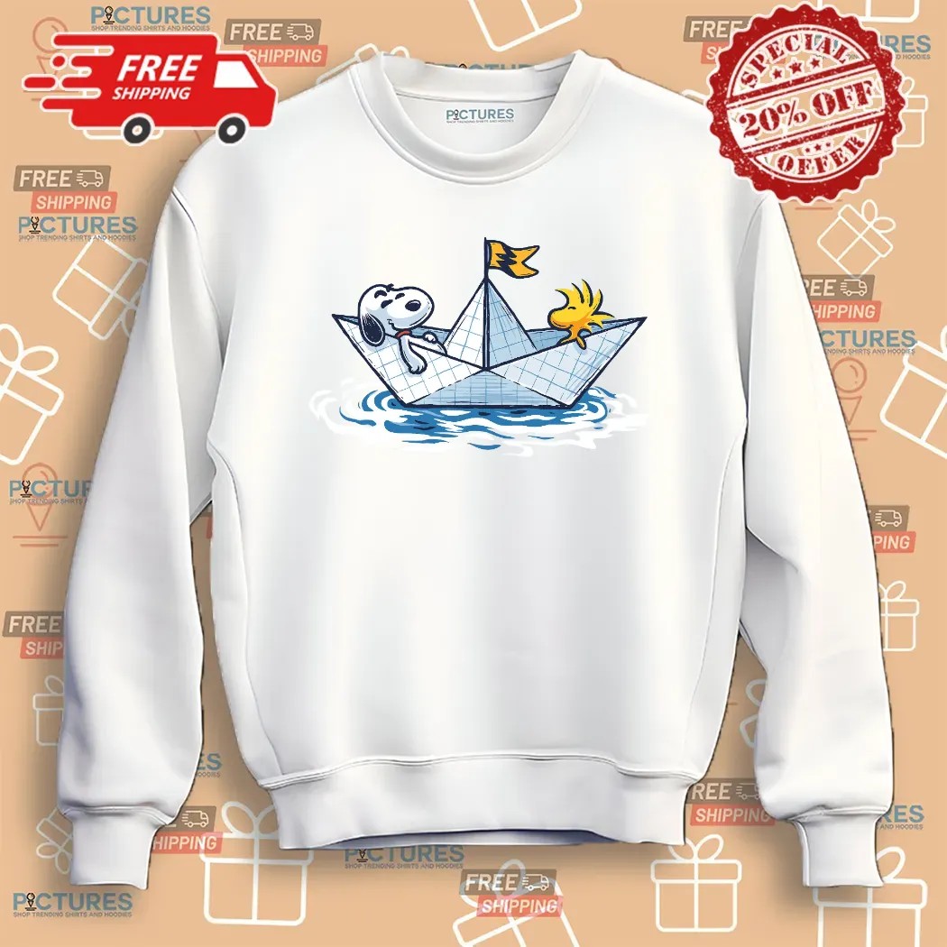 Snoopy and WoodStock Paper Boat Journey Shirt Snoopy and WoodStock Paper Boat Journey Shirt
