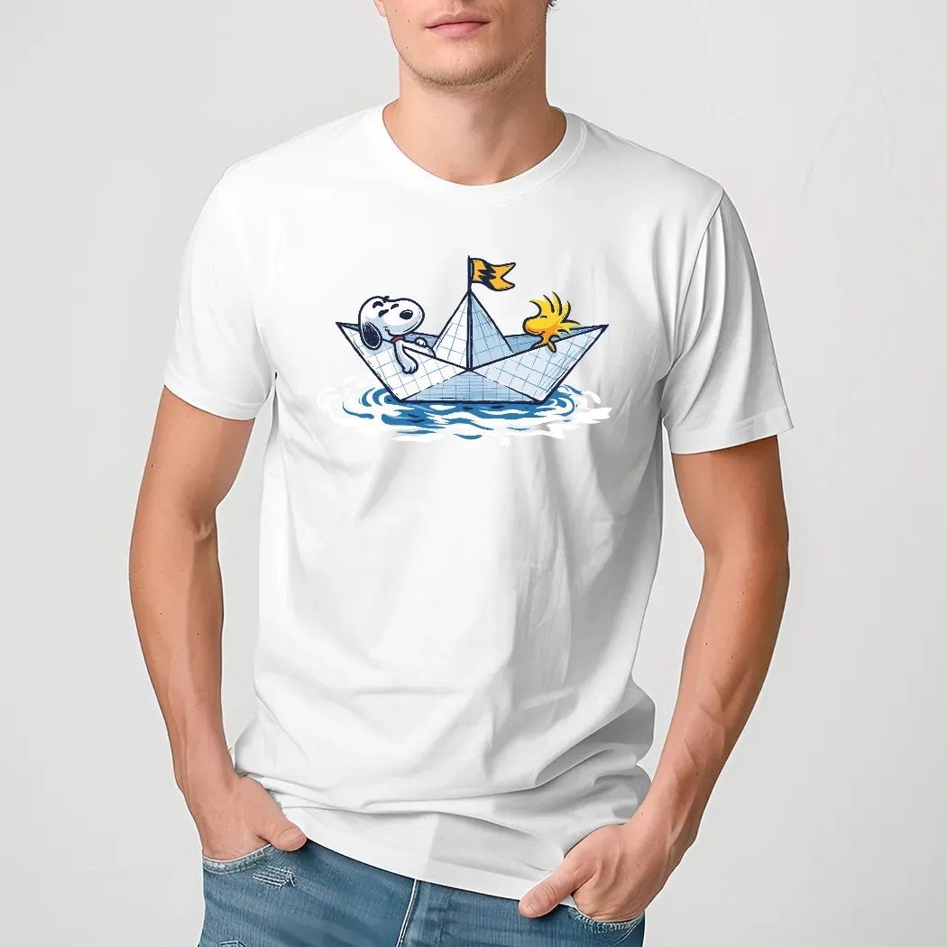 Snoopy and WoodStock Paper Boat Journey Shirt Snoopy and WoodStock Paper Boat Journey Shirt