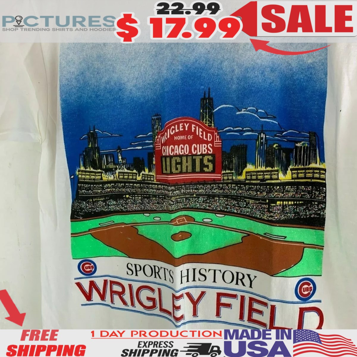 Sports History Wrigley Field Lights Chicago Cubs 1988 T Shirt