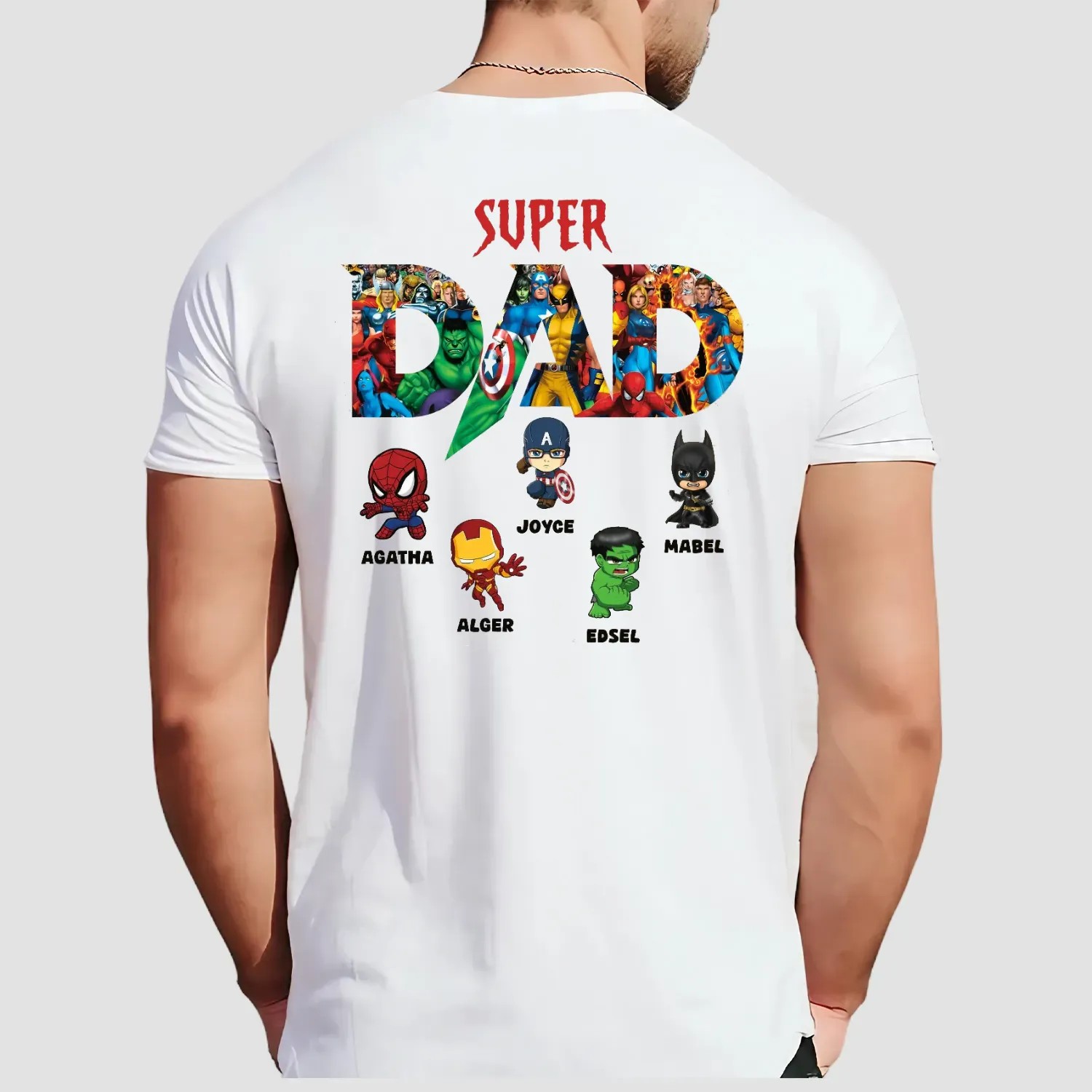 Super Dad Marvel Superhero Personalized Kids Names Father’s Day T Shirt