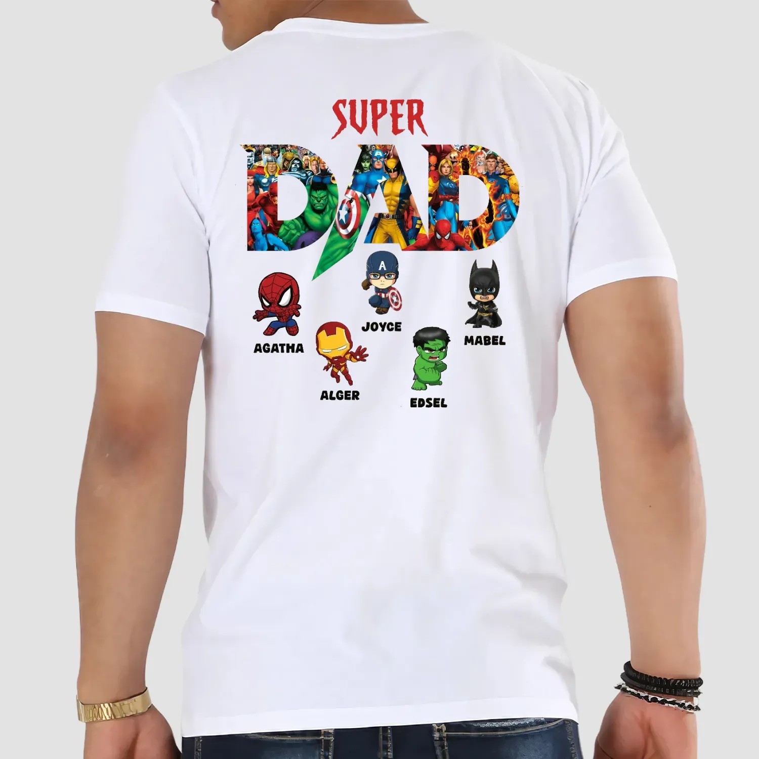 Super Dad Marvel Superhero Personalized Kids Names Father’s Day T Shirt