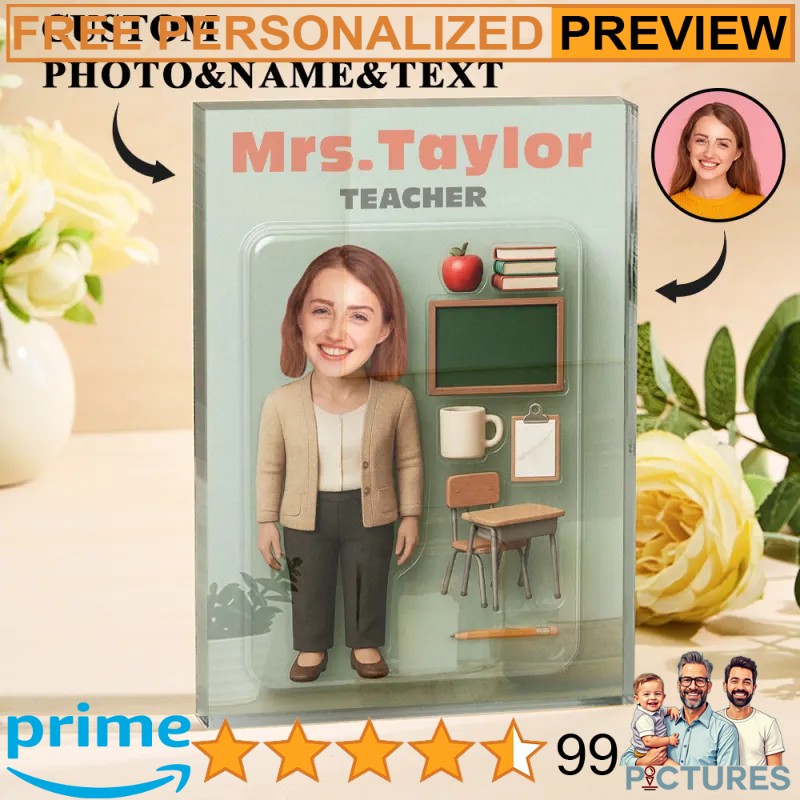 Teacher Personalized 3D Effect Action Figure Customizable Head Packaging Acrylic Block Plaque