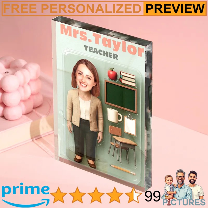 Teacher Personalized 3D Effect Action Figure Customizable Head Packaging Acrylic Block Plaque