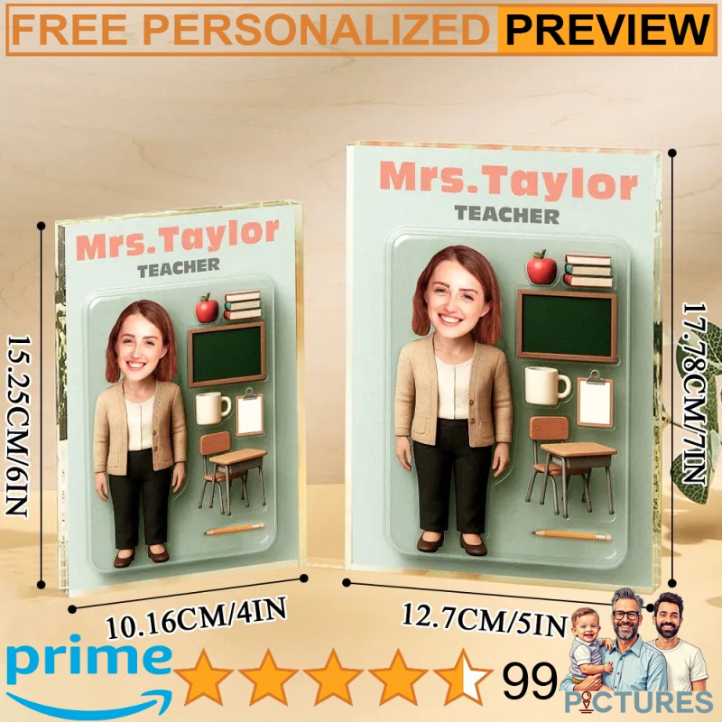 Teacher Personalized 3D Effect Action Figure Customizable Head Packaging Acrylic Block Plaque