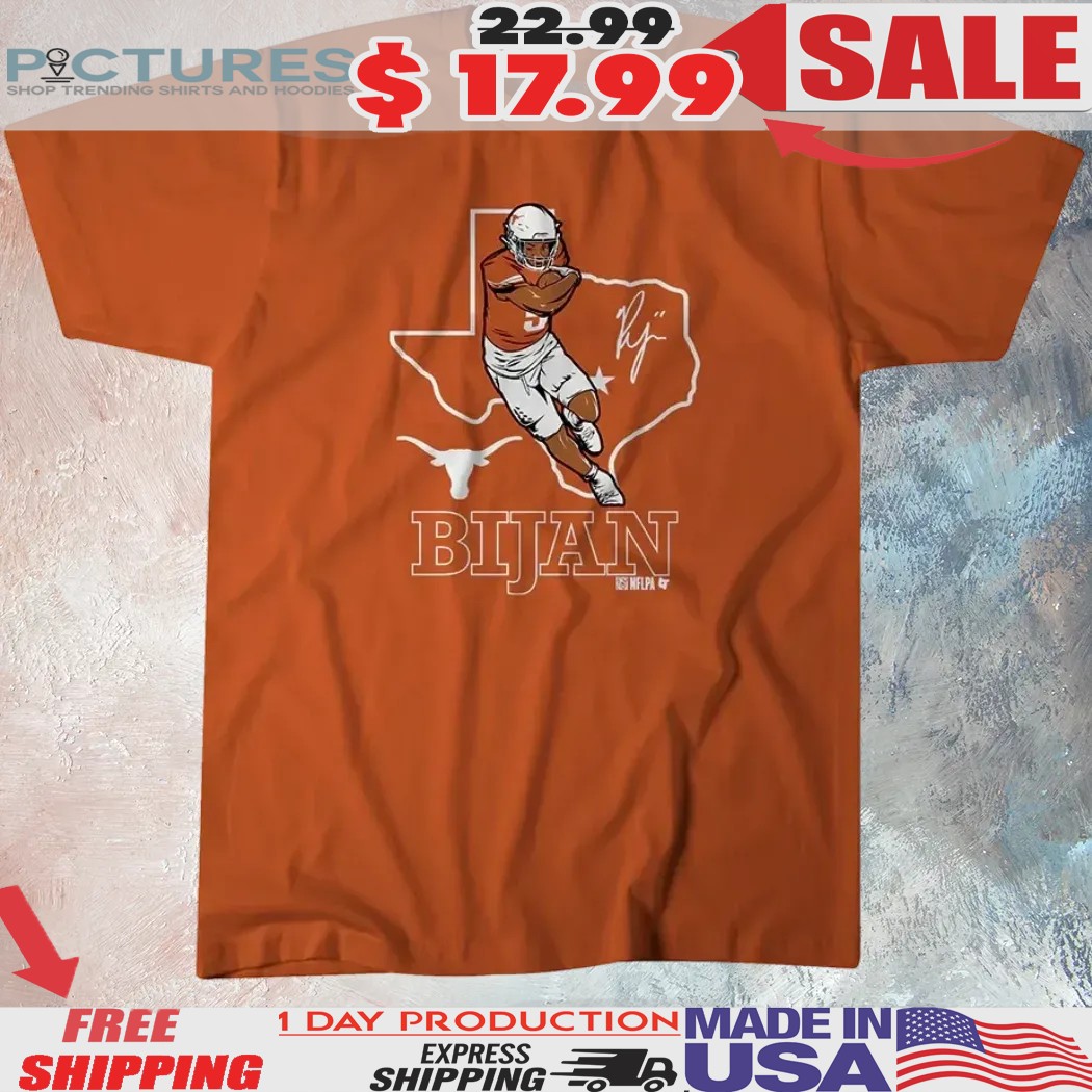 Texas Longhorns Football Bijan Robinson State Outline Signature Shirt