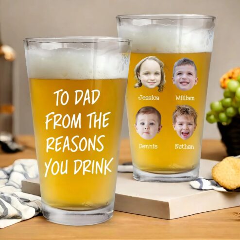 To Dad From The Reasons You Drink Fathers Day Personalized 16oz Pint Beer Glass