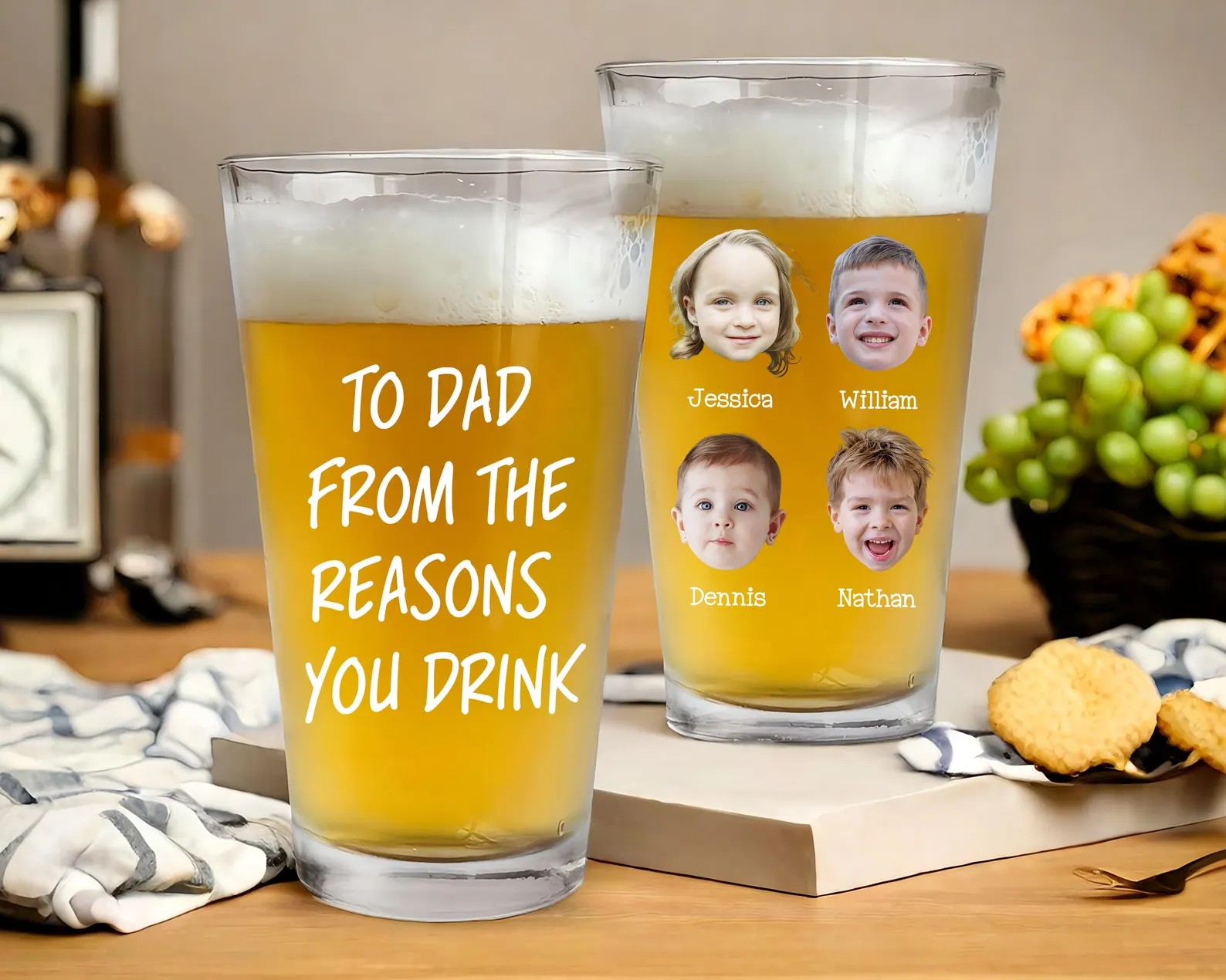 To Dad From The Reasons You Drink Fathers Day Personalized 16oz Pint Beer Glass