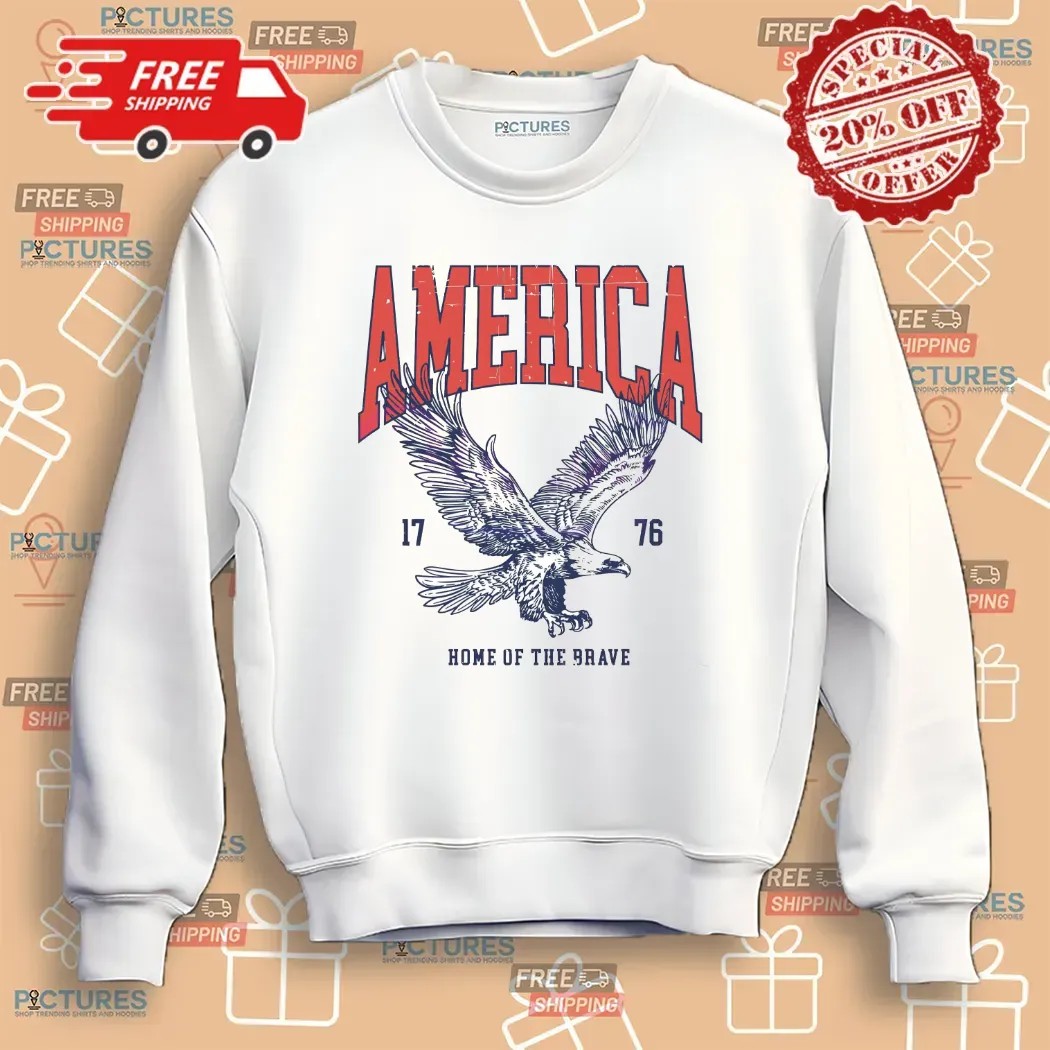 America Home Of The Brave 1776 Bald Eagle 4th Of July T Shirt