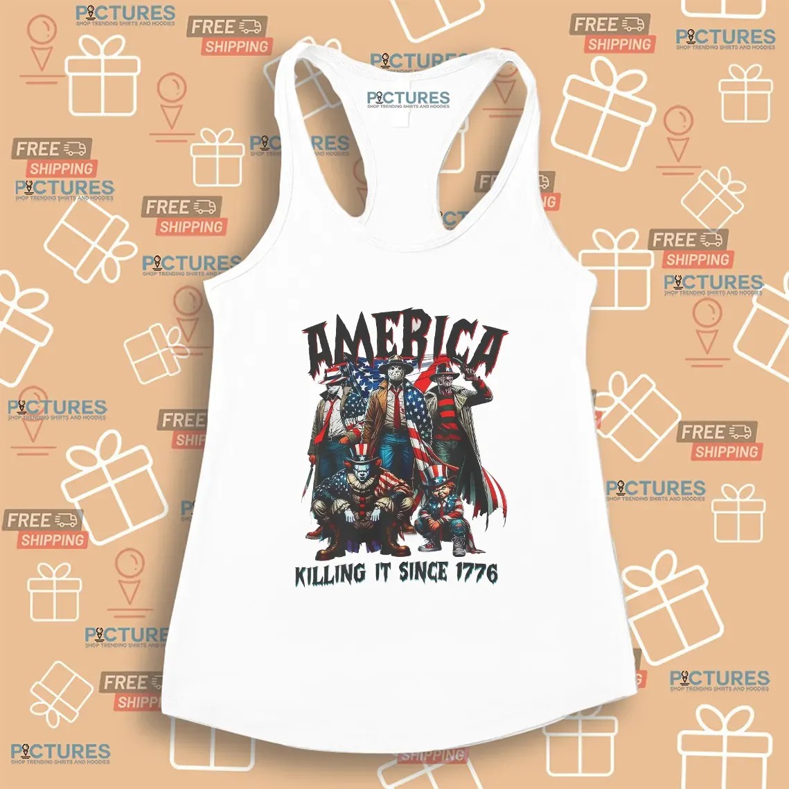 America Killing It Since 1776 Thug Life Killers Horror Movie Characters 4th Of July T Shirt