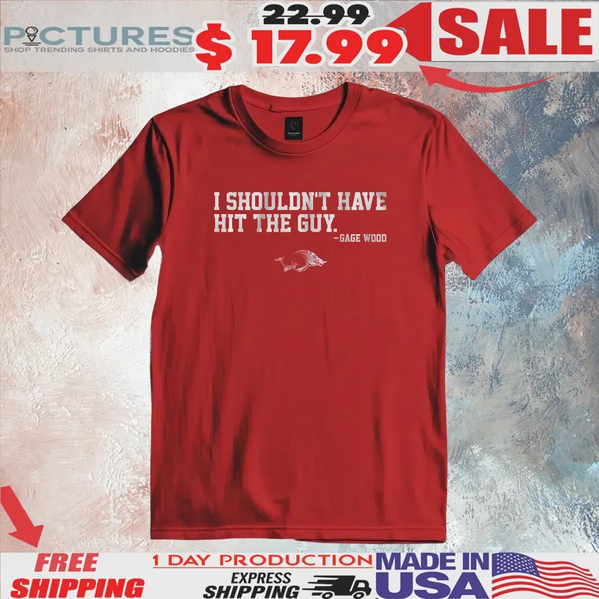 Arkansas Razorbacks Baseball Gage Wood I Shouldn't Have Hit the Guy T Shirt