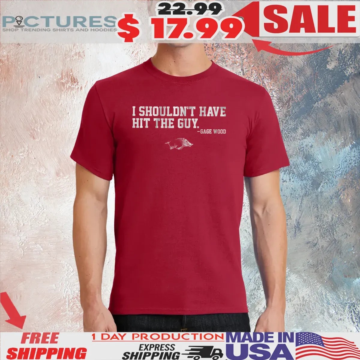 Arkansas Razorbacks Baseball Gage Wood I Shouldn't Have Hit the Guy T Shirt