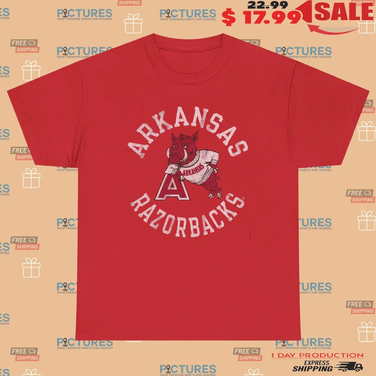 Arkansas Razorbacks Retro Brand Arch Mascot T Shirt