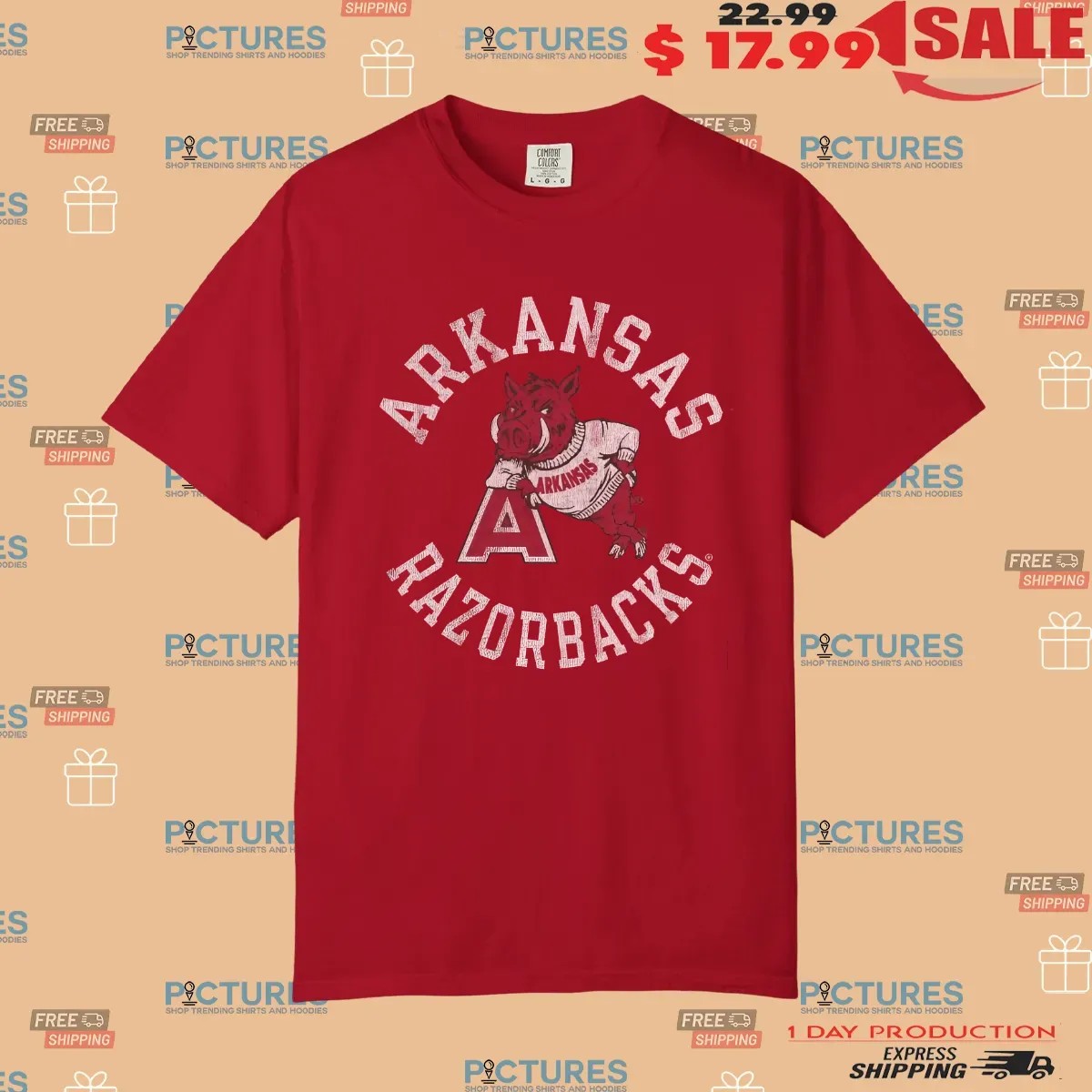Arkansas Razorbacks Retro Brand Arch Mascot T Shirt