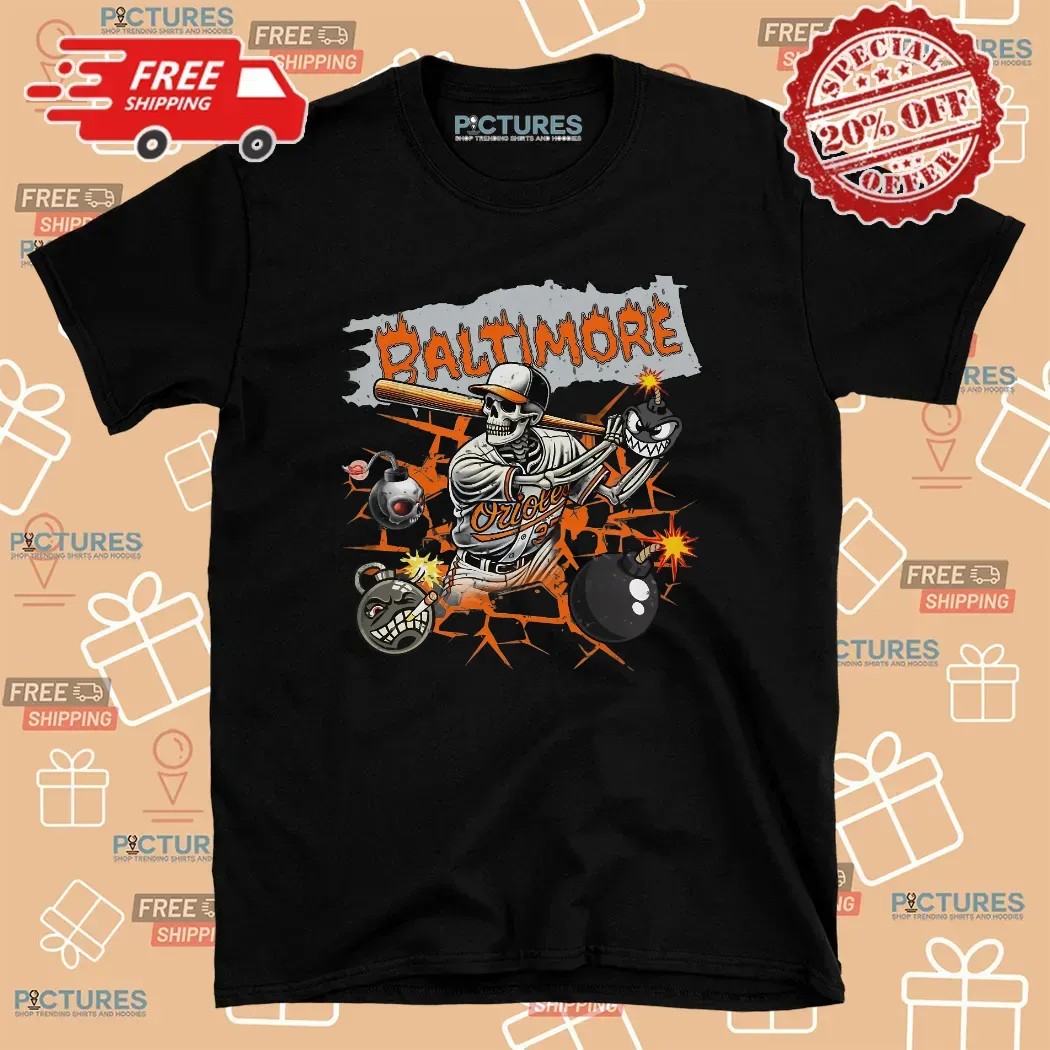 Baltimore Orioles Skeleton Baseball Vintage T Shirt