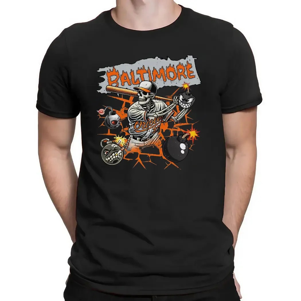 Baltimore Orioles Skeleton Baseball Vintage T Shirt