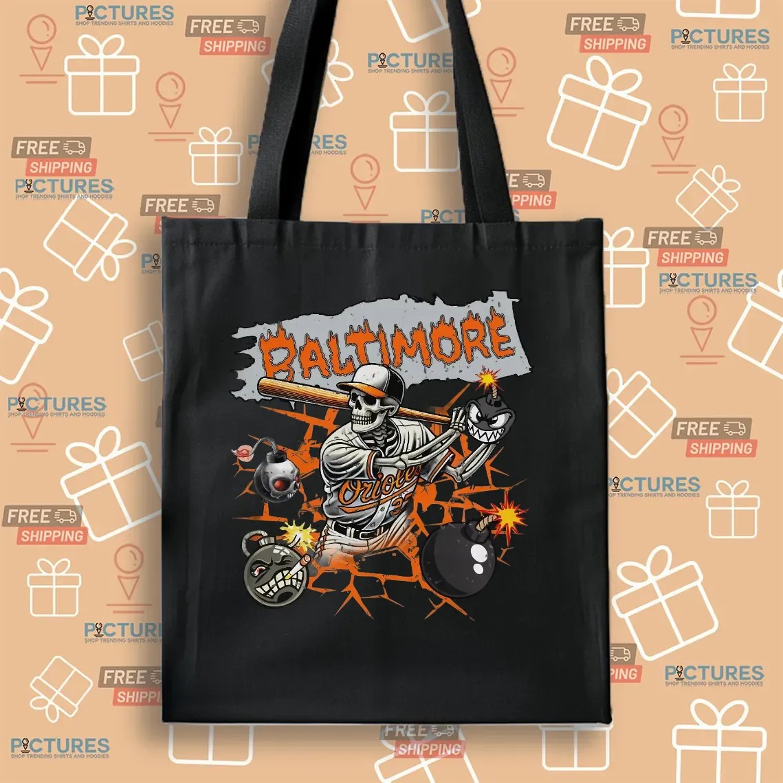 Baltimore Orioles Skeleton Baseball Vintage T Shirt