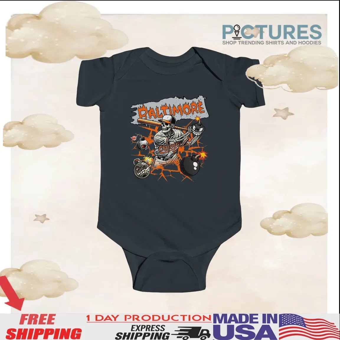 Baltimore Orioles Skeleton Baseball Vintage T Shirt