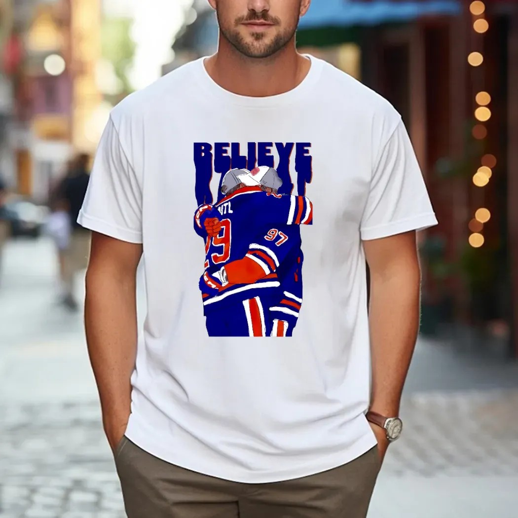 Believe Edmonton Oilers Hockey Connor Mcdavid Hugging Leon Draisaitl T Shirt Believe Edmonton Oilers Hockey Connor Mcdavid Hugging Leon Draisaitl T Shirt