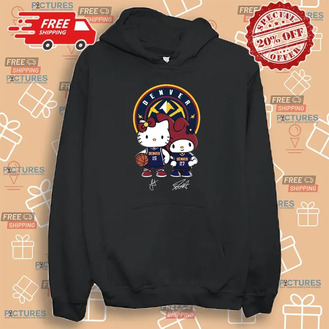 Denver Nuggets Jokic and Murray Hello Kitty Signature T Shirt Denver Nuggets Jokic and Murray Hello Kitty Signature T Shirt
