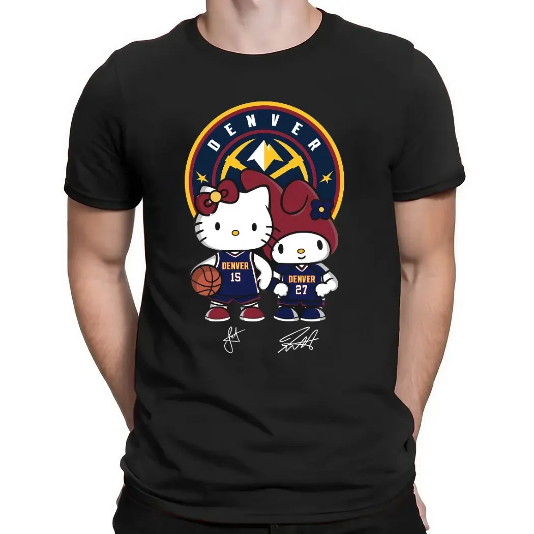 Denver Nuggets Jokic and Murray Hello Kitty Signature T Shirt Denver Nuggets Jokic and Murray Hello Kitty Signature T Shirt